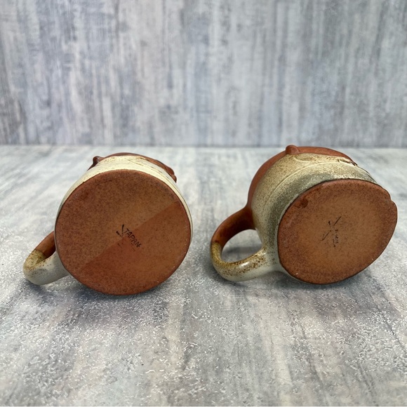 2 Face Mugs Man & Woman Art Pottery UCTICI Gempo Japan Moustache Vtg 3D - Picture 6 of 9